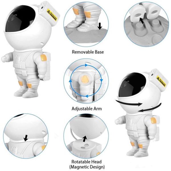 Proiector de stele in forma de astronaut LED, Lampa de veghe pentru copii, reglare 360, Alb