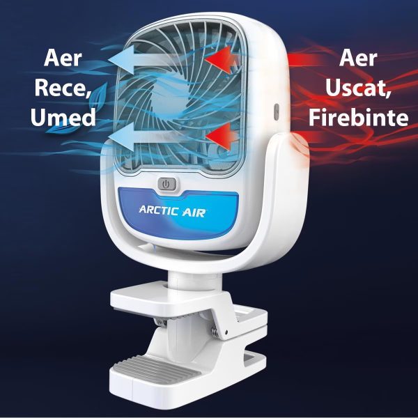 Racitor Aer Portabil cu Apa Arctic Air®, Clema de prindere, Rotire 360 de Grade, Port USB-C, 3 Viteze, 2in1 Ventilator si Umidificator, Culori RGB