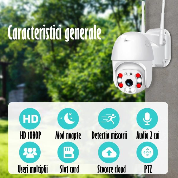 Camera de Supraveghere Video 2MP 2560x1920, aplicatie dedicata, intelligent tracking, PTZ, WIFI, Lan, AP hotspot, Micro SD, Rotire, Alarma miscare, Interior si Exterior, Alb