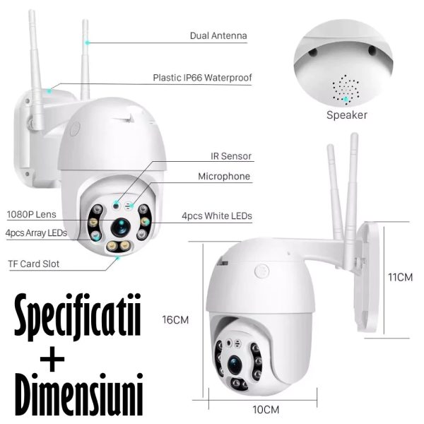 Camera de Supraveghere Video 2MP 2560x1920, aplicatie dedicata, intelligent tracking, PTZ, WIFI, Lan, AP hotspot, Micro SD, Rotire, Alarma miscare, Interior si Exterior, Alb
