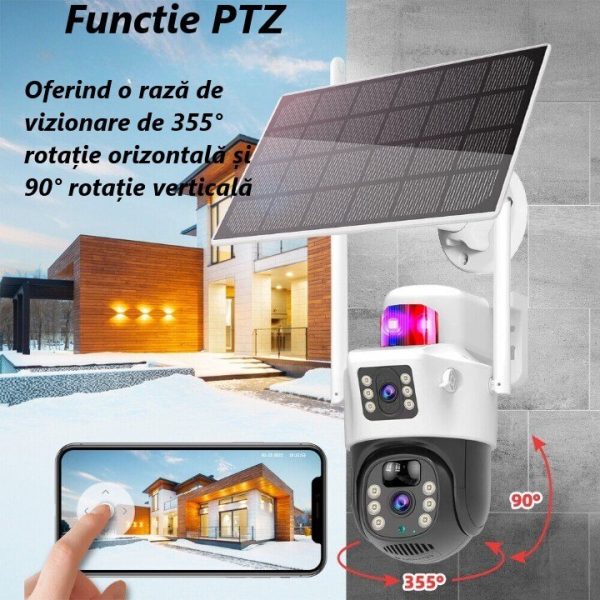 Camera de supraveghere dubla wireless cu panou solar si rotire 355°, 4MP, control telefon, 1080p, WiFi, vedere nocturna infrarosu