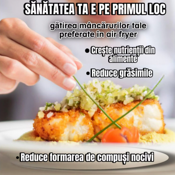 Friteuza cu Aer Cald, Airfryer, Capacitate 8L, 1350W, Gatire pe 3 Nivele, 10 Programe, Multifunctional, Temperatura Ajustabila, Ecran cu Touch Screen, Manusa si 2 Tavi Incluse, Gri