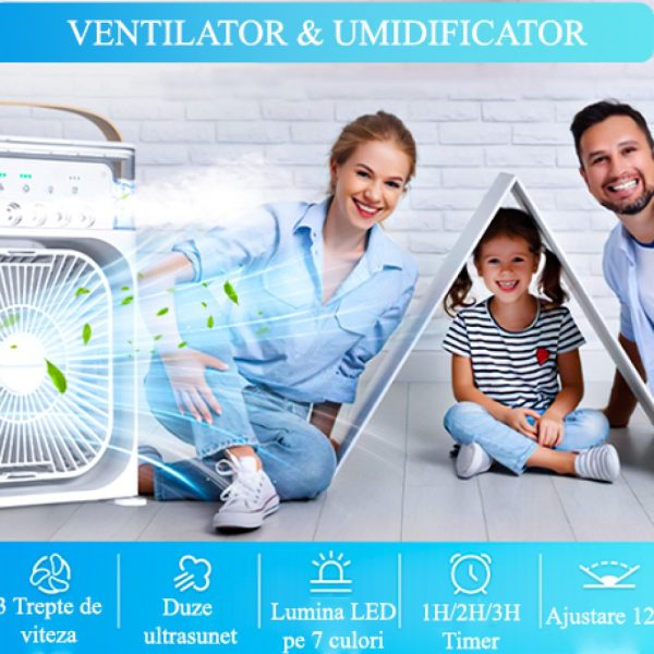 Racitor aer portabil, multifunctional AirCooler, aromatherapy, 7 lumini LED, alimentare USB